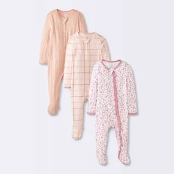 Baby Girls' 3pk Floral Sleep N' Play - Cloud Island™ Peach 6-9M