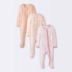 Baby Girls' 3pk Floral Sleep N' Play - Cloud Island™ Peach 6-9M