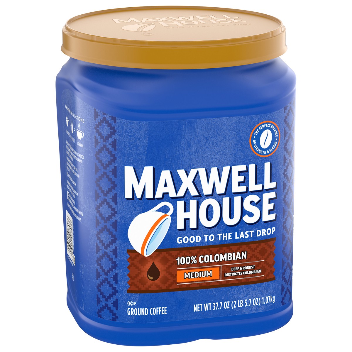 slide 9 of 9, Maxwell House Medium Roast 100% Colombian Ground Coffee, 37.7 oz. Canister, 37.7 oz