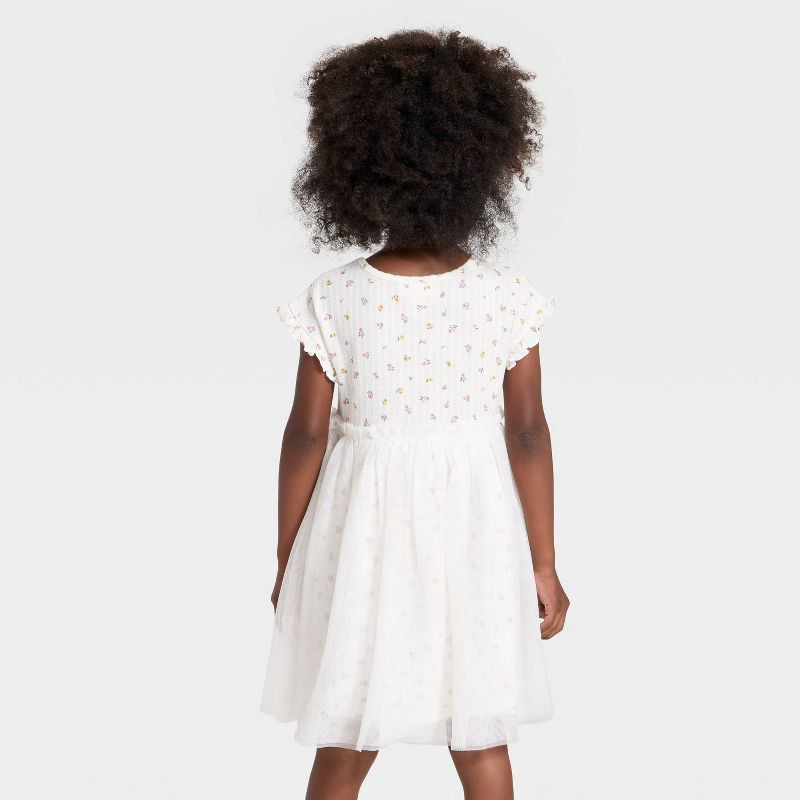slide 2 of 3, Toddler Girls' Short Sleeve Ribbed Tulle Dress - Cat & Jack™ Cream 4T, 1 ct