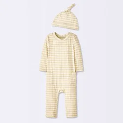 Baby Jacquard Checkered Romper & Hat - Cloud Island™ Tan 12M
