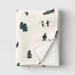 Winter Fun Quilted Jersey Throw Blanket with Faux Shearling Reverse Ivory - Room Essentials™