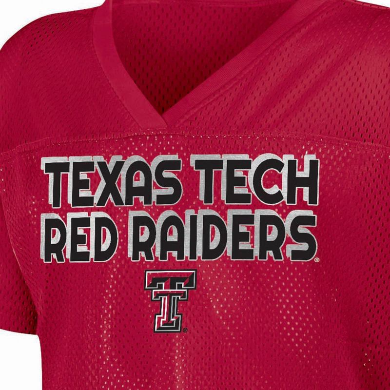 slide 3 of 3, NCAA Texas Tech Red Raiders Girls' White Jersey - M: Polyester V Neck Pullover, 1 ct