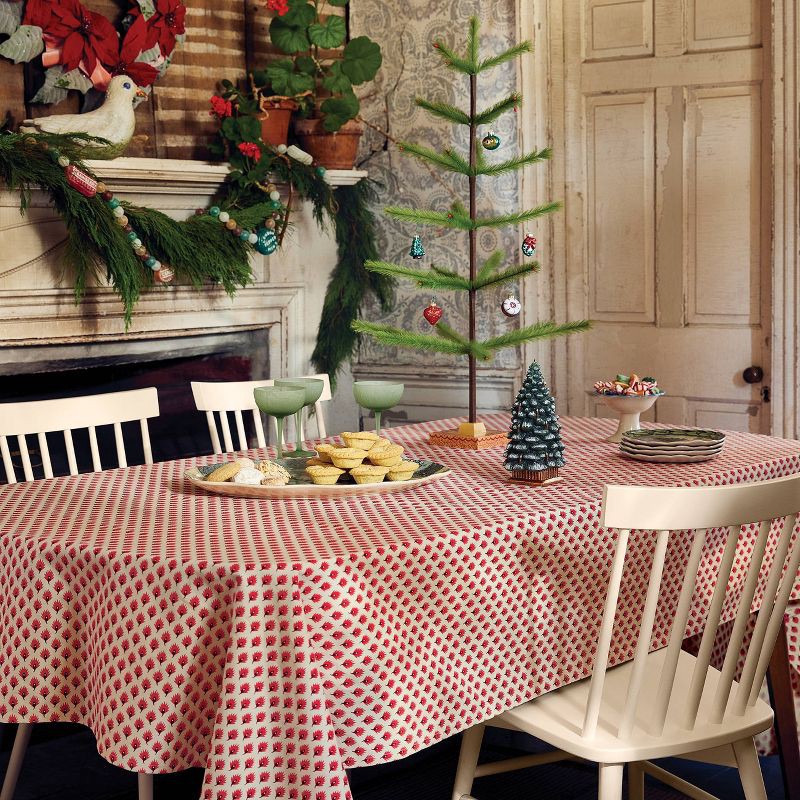 slide 2 of 3, John Derian for Target 104"x60" Red Leaf-Like Print on Cream Table Cloth, 1 ct