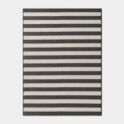 4'x6' Wide Stripe Rectangular Woven Outdoor Area Rugs Black - Room Essentials™