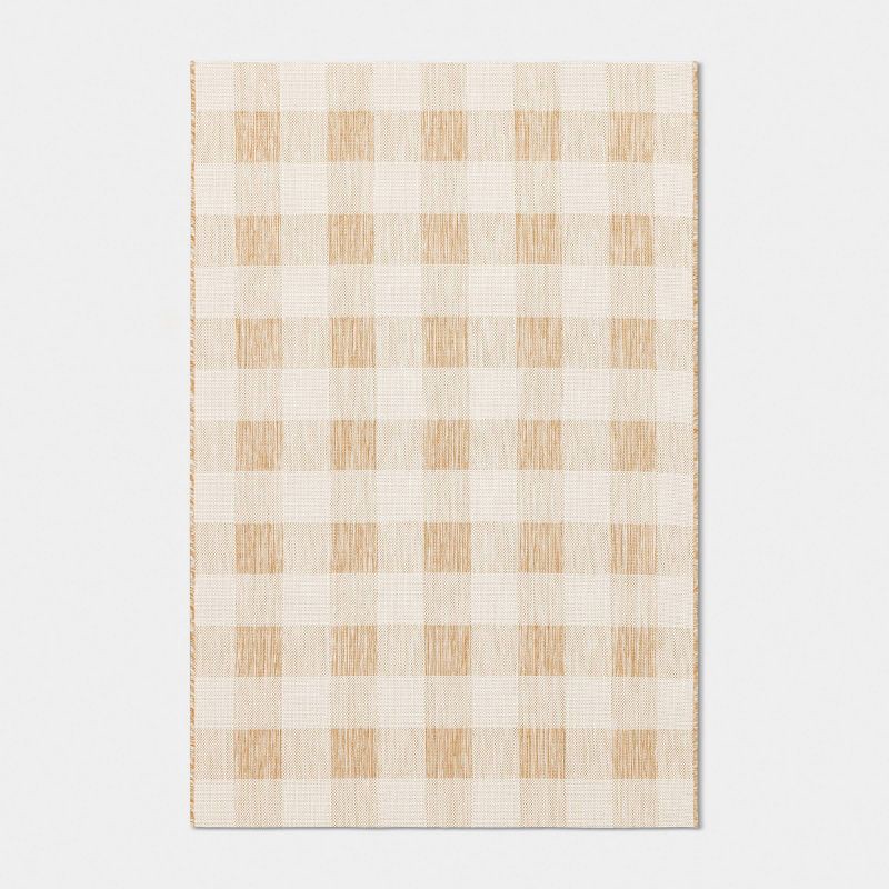 slide 1 of 4, 4'x6' Gingham Check Rectangular Woven Outdoor Area Rugs Tan - Room Essentials™, 1 ct