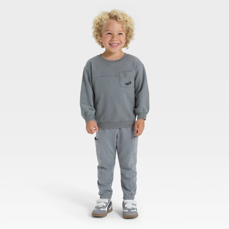 slide 3 of 4, Toddler Boys' Washed French Terry Sweatshirt - Cat & Jack™ Gray 4T, 1 ct