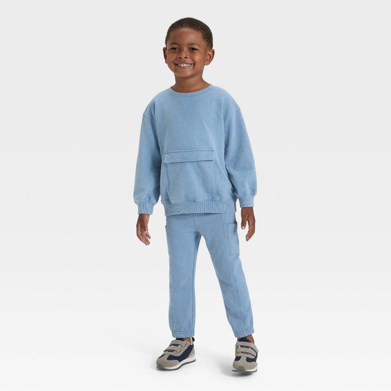 slide 3 of 3, Toddler Boys' Washed French Terry Jogger Pants - Cat & Jack™ Blue 5T, 1 ct