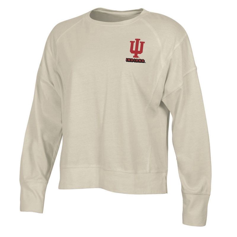 slide 1 of 3, NCAA Indiana Hoosiers Women's Long Sleeve Cream T-Shirt - L, 1 ct