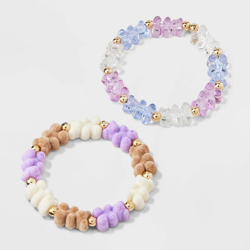 slide 1 of 3, Girls' 2pk Stretch Bear Bracelet Set - Cat & Jack™, 2 ct