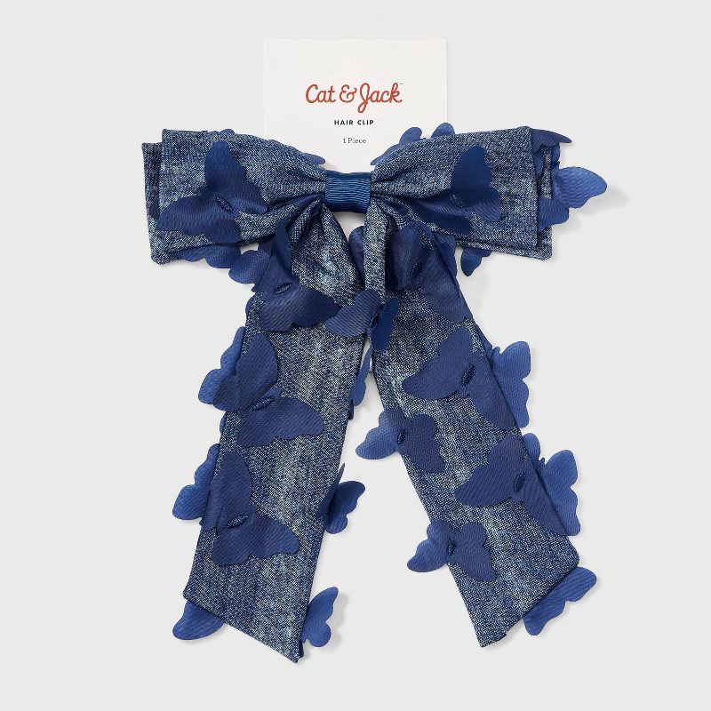 slide 2 of 3, Girls' 3D Butterfly Bow Hair Clip - Cat & Jack™ Navy Blue, 1 ct