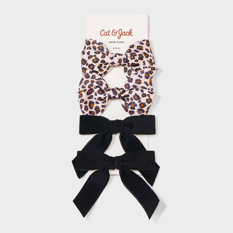 slide 2 of 3, Girls' 4pk Salon Bow Clip Set - Cat & Jack™ Black/Brown, 4 ct