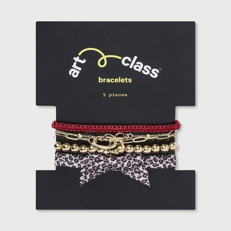 slide 2 of 3, Girls' 5pk Leopard Bow Bracelet Set - art class™, 5 ct