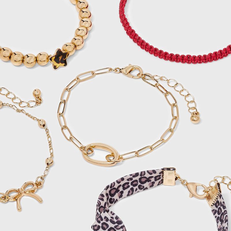 slide 3 of 3, Girls' 5pk Leopard Bow Bracelet Set - art class™, 5 ct