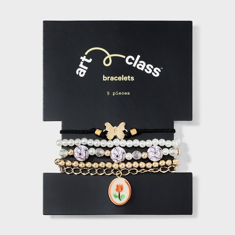 slide 2 of 3, Girls' 5pk Rose Charm Bracelet Set - art class™, 5 ct