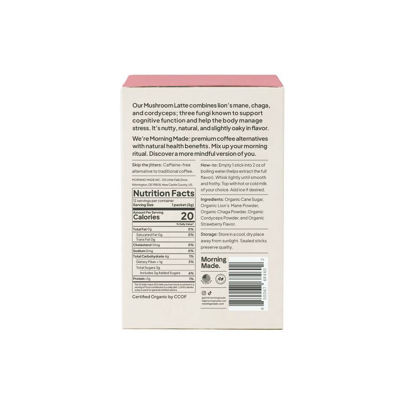 slide 2 of 6, Morning Made Strawberry Blend Mushroom Latte - 2.16oz/12ct, 2.16 oz, 12 ct
