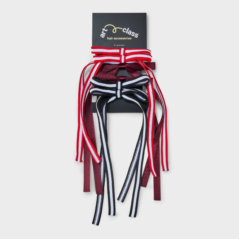 slide 2 of 3, Girls' 6pk Striped Bow Pony Holder Set - art class™, 6 ct