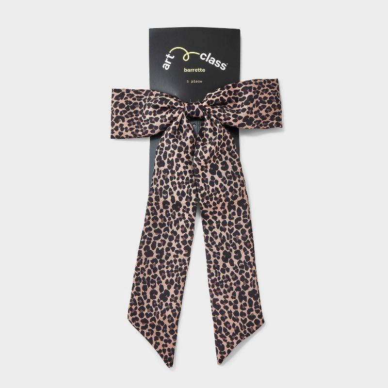 slide 2 of 3, Girls' Satin Leopard Printed Bow - art class™ Black/Brown, 1 ct