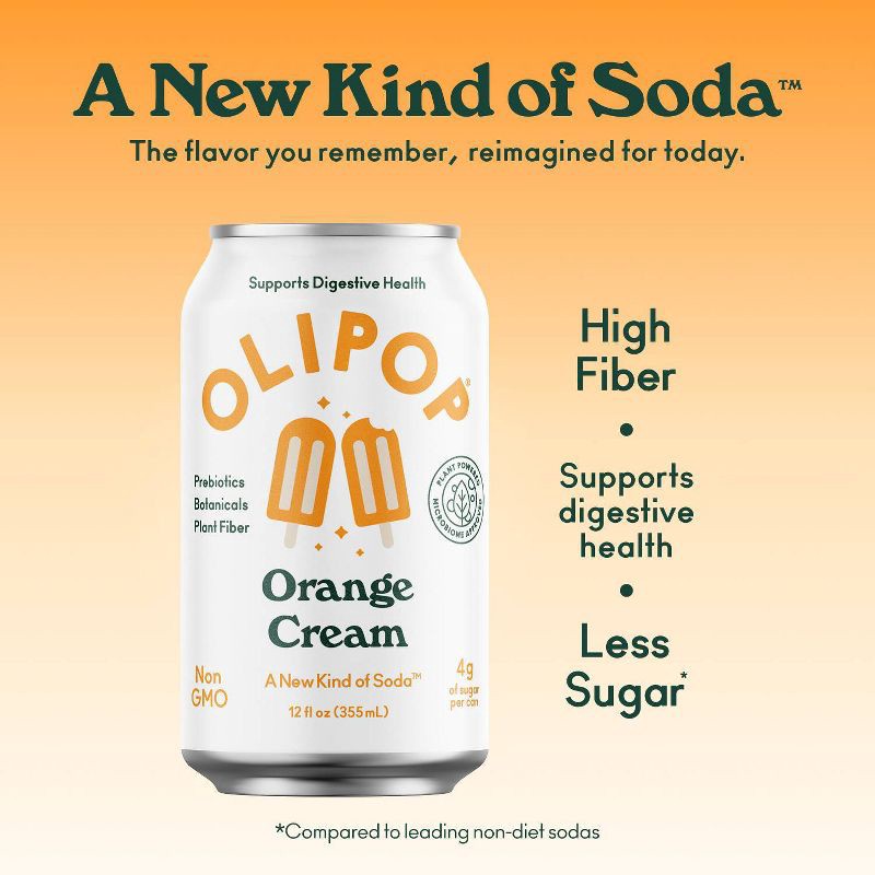 slide 3 of 7, OLIPOP Orange Cream Prebiotic Soda - 12 fl oz, 12 fl oz