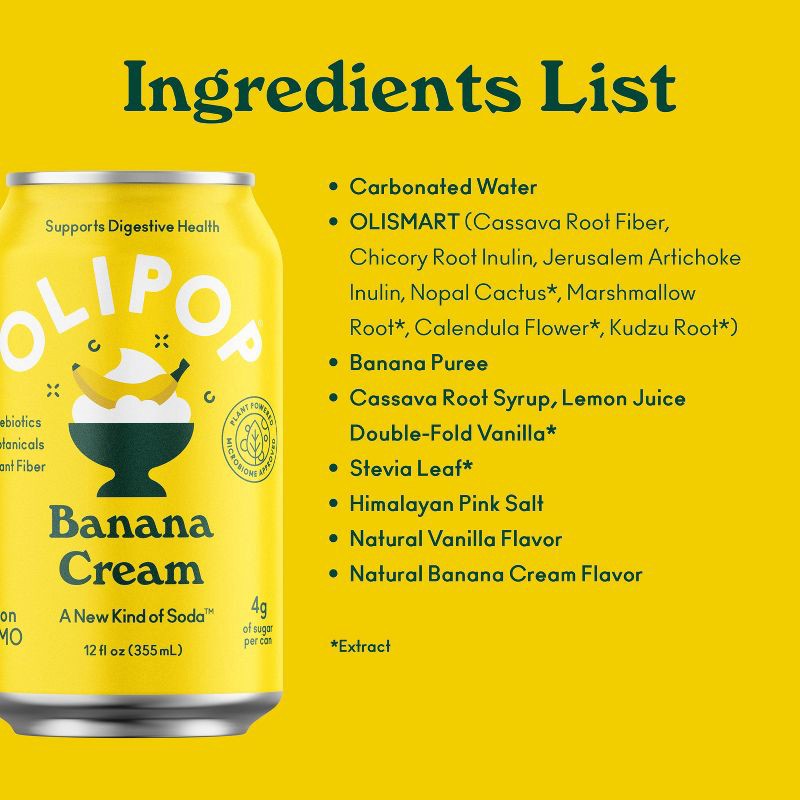 slide 4 of 5, OLIPOP Banana Cream Prebiotic Soda - 12oz, 12 oz