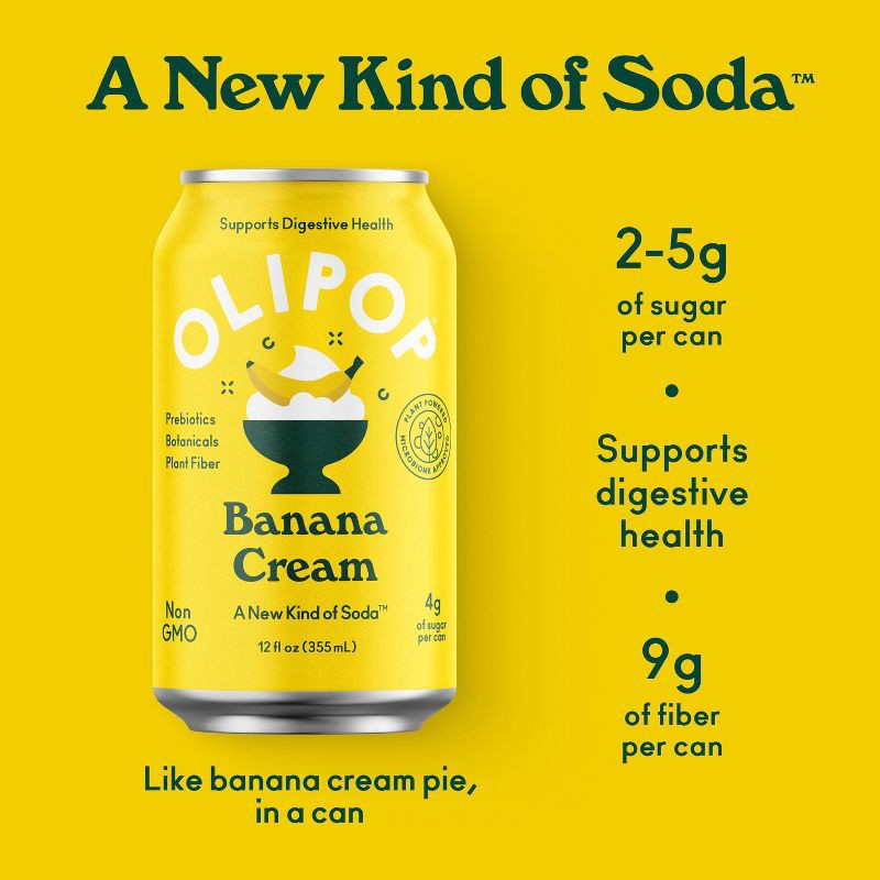 slide 5 of 5, OLIPOP Banana Cream Prebiotic Soda - 12oz, 12 oz