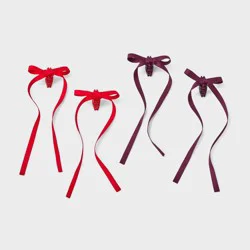 Girls' 4pk Long Tail Satin Bow Claw Clip Set - art class™ Maroon/Red