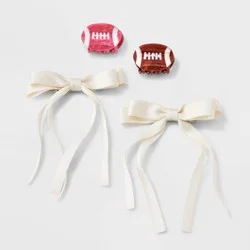 Girls&#x27; 4pk Football and Satin Bow Claw Clip Set - art class™