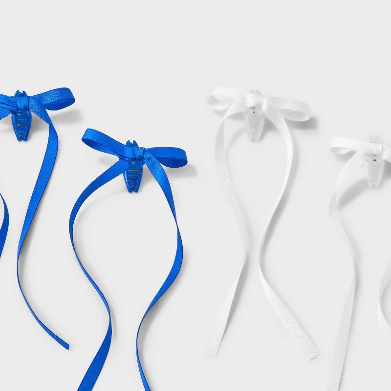 slide 3 of 3, Girls' 4pk Long Tail Satin Bow Claw Clip Set - art class™ Blue/White, 4 ct