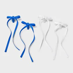 Girls' 4pk Long Tail Satin Bow Claw Clip Set - art class™ Blue/White