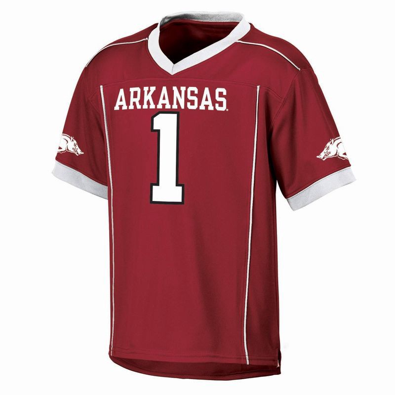 slide 1 of 3, NCAA Arkansas Razorbacks Boys' Jersey - M: Fit, V Neck, Short Sleeve, 1 ct