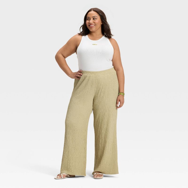 slide 3 of 3, Women's Mid-Rise Textured Pull-On Pants - A New Day™ Light Green XXL, 1 ct