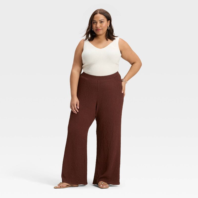 slide 3 of 3, Women's Mid-Rise Textured Pull-On Pants - A New Day™ Brown XXL, 1 ct