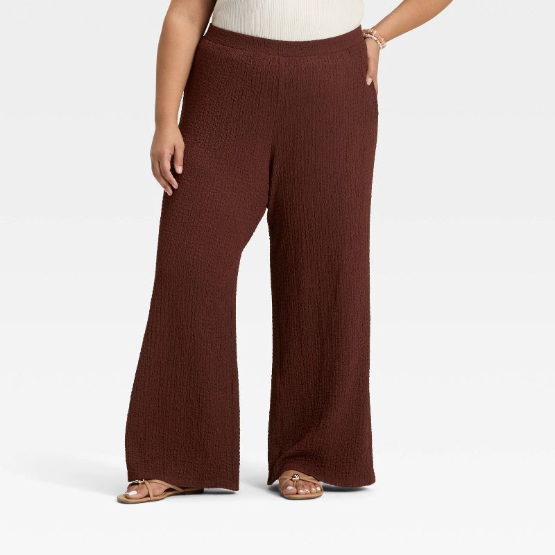 slide 1 of 3, Women's Mid-Rise Textured Pull-On Pants - A New Day™ Brown XXL, 1 ct