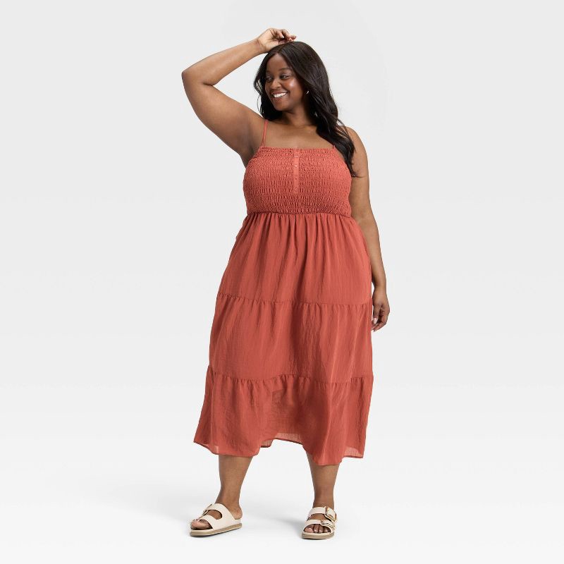 slide 3 of 3, Women's Button-Front Smocked Maxi Sundress - Universal Thread™ Red XXL, 1 ct