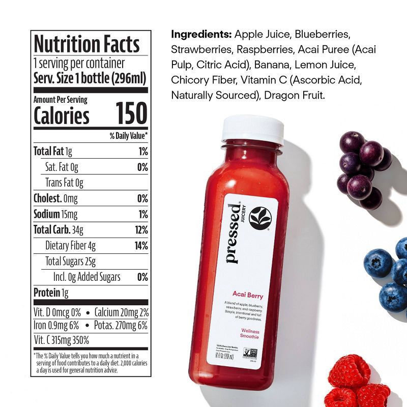 slide 2 of 7, Pressed Juicery Acai Berry Wellness Smoothie - 10 fl oz, 10 fl oz