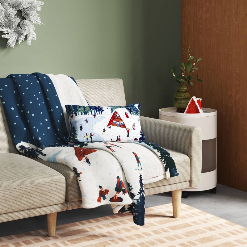 slide 2 of 5, Snow Scene Quilted Jersey Throw Blanket with Faux Shearling Reverse Blue - Room Essentials™, 1 ct