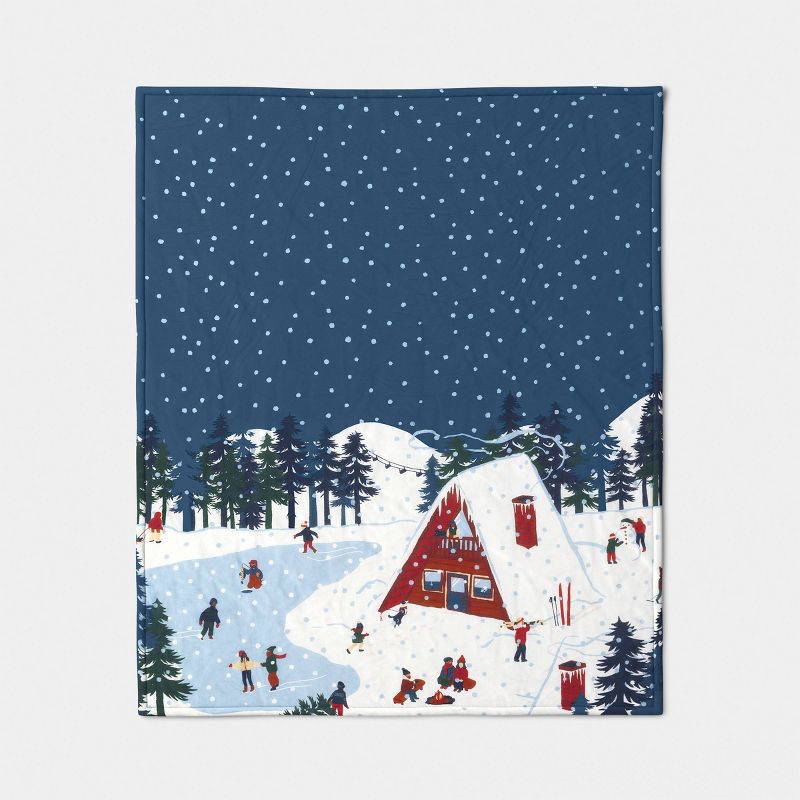 slide 3 of 5, Snow Scene Quilted Jersey Throw Blanket with Faux Shearling Reverse Blue - Room Essentials™, 1 ct