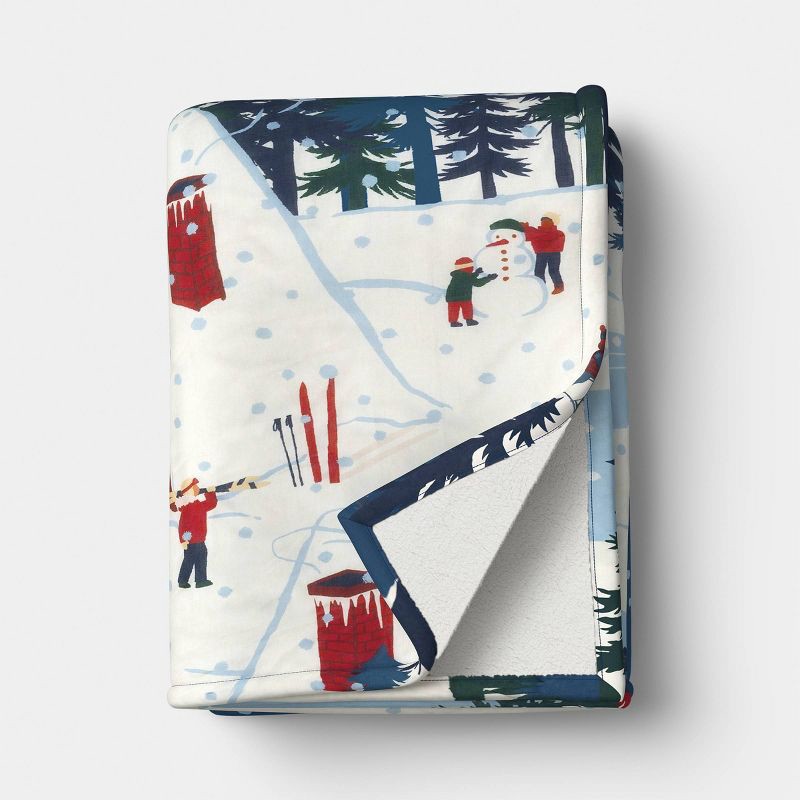 slide 1 of 5, Snow Scene Quilted Jersey Throw Blanket with Faux Shearling Reverse Blue - Room Essentials™, 1 ct