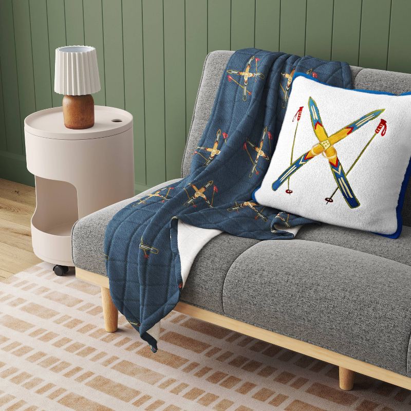 slide 2 of 4, Skis Quilted Jersey Throw Blanket with Faux Shearling Reverse Navy - Room Essentials™, 1 ct