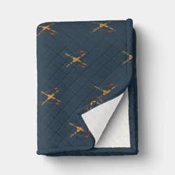 Skis Quilted Jersey Throw Blanket with Faux Shearling Reverse Navy - Room Essentials™