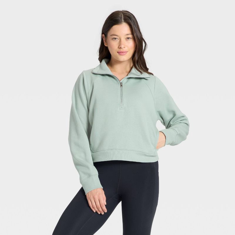 slide 1 of 5, Women's Active Comfort 1/2 Zip Pullover Sweatshirt - All In Motion™ Sage Green XXL, 1 ct