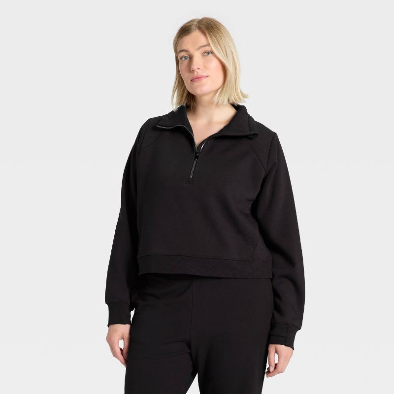 slide 2 of 5, Women's Active Comfort 1/2 Zip Pullover Sweatshirt - All In Motion™ Black XS, 1 ct