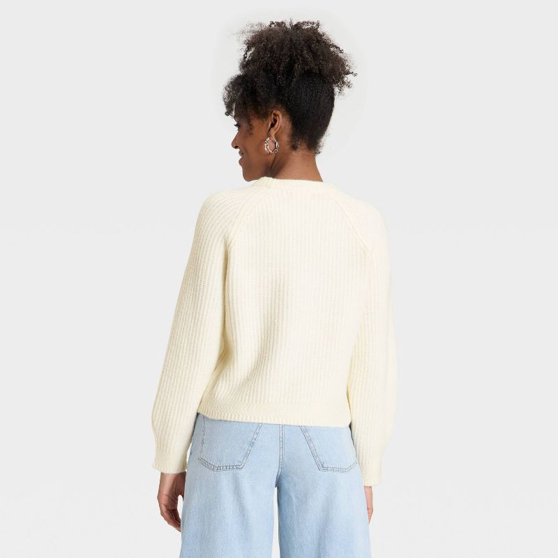 slide 2 of 3, Women's Long Sleeve Cozy Knit Crewneck Pullover Sweater - Universal Thread™ Cream M, 1 ct