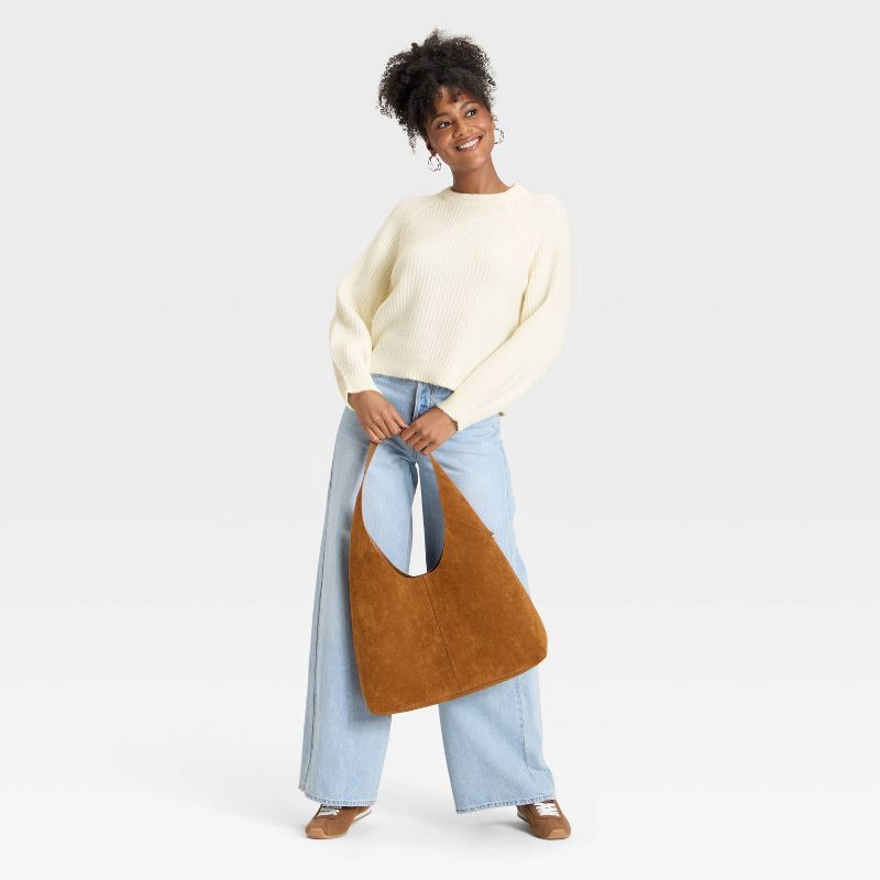 slide 3 of 3, Women's Long Sleeve Cozy Knit Crewneck Pullover Sweater - Universal Thread™ Cream L, 1 ct