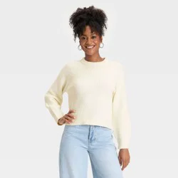 Women's Long Sleeve Cozy Knit Crewneck Pullover Sweater - Universal Thread™ Cream L
