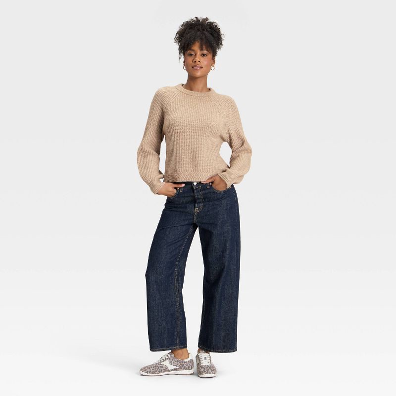 slide 2 of 3, Women's Long Sleeve Cozy Knit Crewneck Pullover Sweater - Universal Thread™ Oatmeal XS, 1 ct