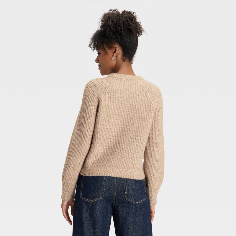 slide 2 of 3, Women's Long Sleeve Cozy Knit Crewneck Pullover Sweater - Universal Thread™ Oatmeal L, 1 ct