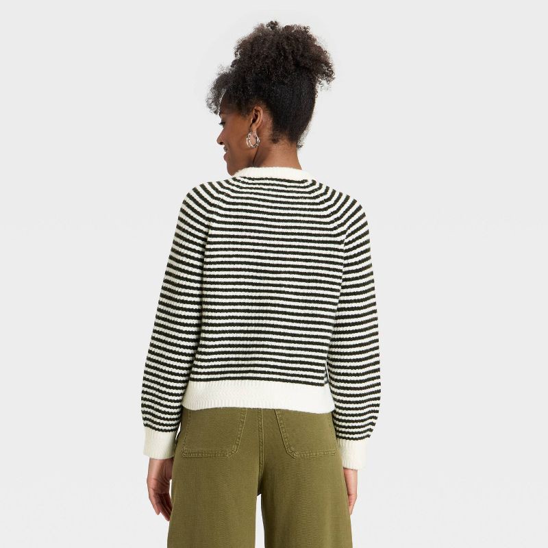 slide 2 of 3, Women's Long Sleeve Cozy Knit Crewneck Pullover Sweater - Universal Thread™ Black Striped XS, 1 ct