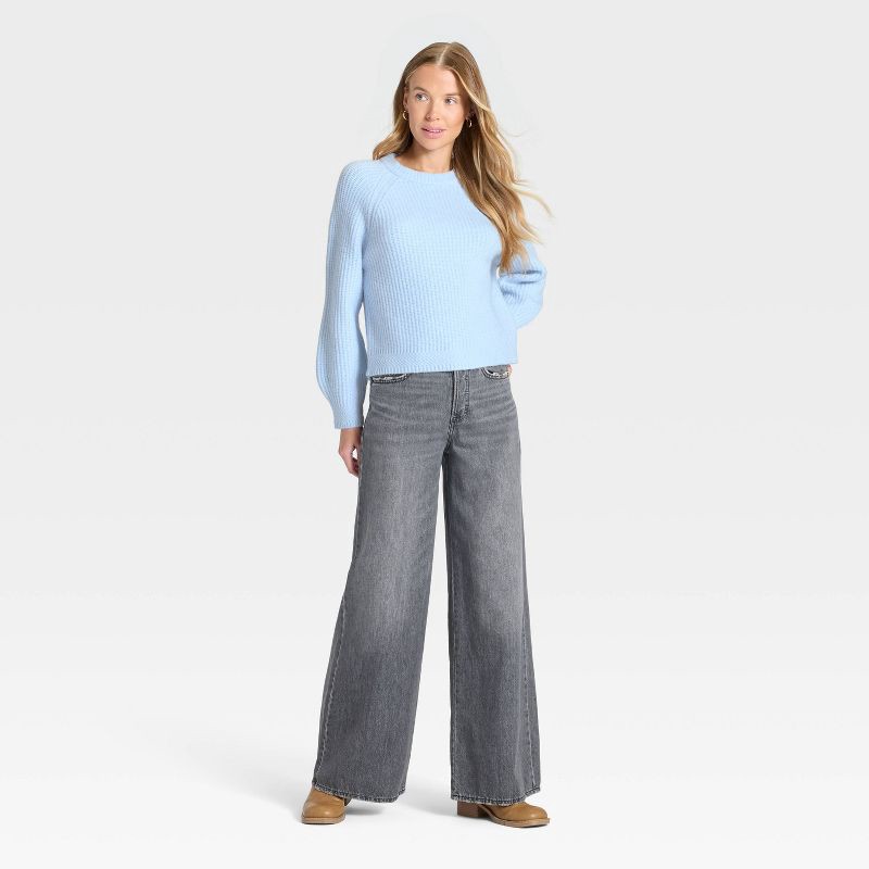 slide 3 of 3, Women's Long Sleeve Cozy Knit Crewneck Pullover Sweater - Universal Thread™ Blue S, 1 ct