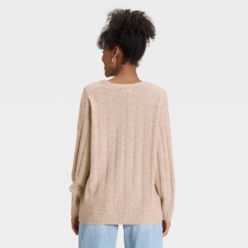 slide 2 of 3, Women's Knit Ribbed Cardigan Sweater - Universal Thread™ Tan S, 1 ct